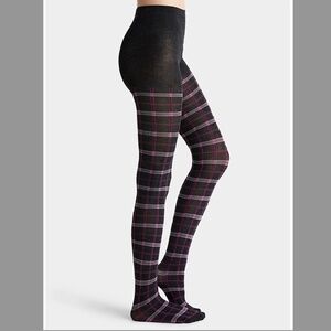 Dark gray, pink and white check tartan tights made in Italy NWT